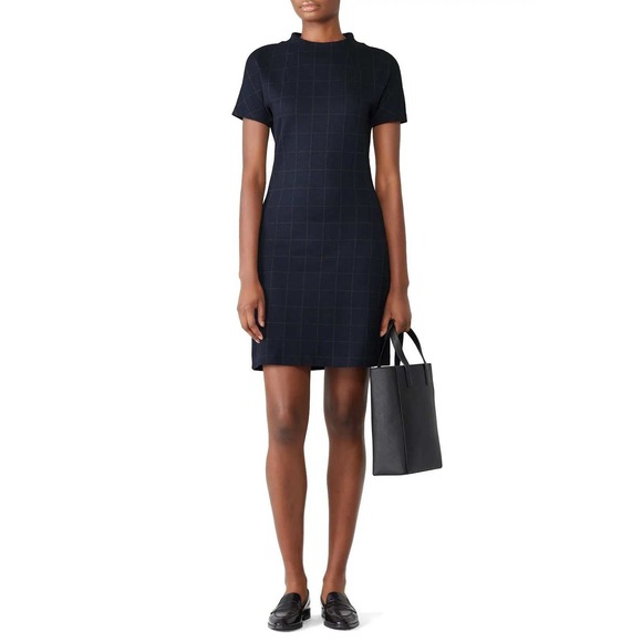 Theory Dresses & Skirts - Theory Dolman Mock Neck Dress Windowpane Knit Short Sleeve Navy‎ Size Small